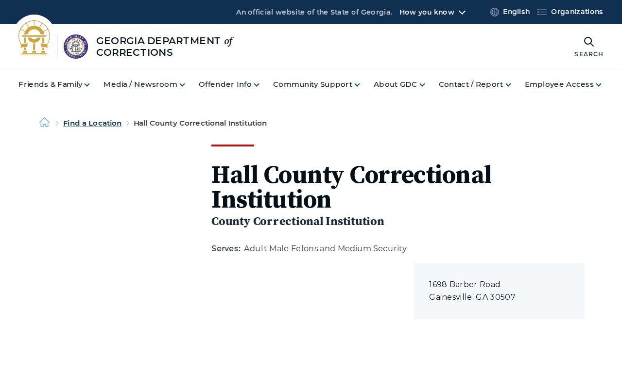 Hall County Correctional Institution state offender release source