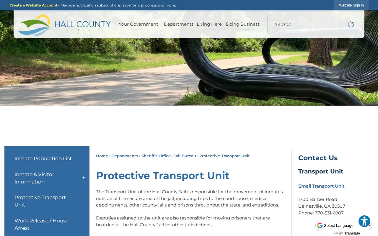 Hall County Jail release and Protective Transport source page