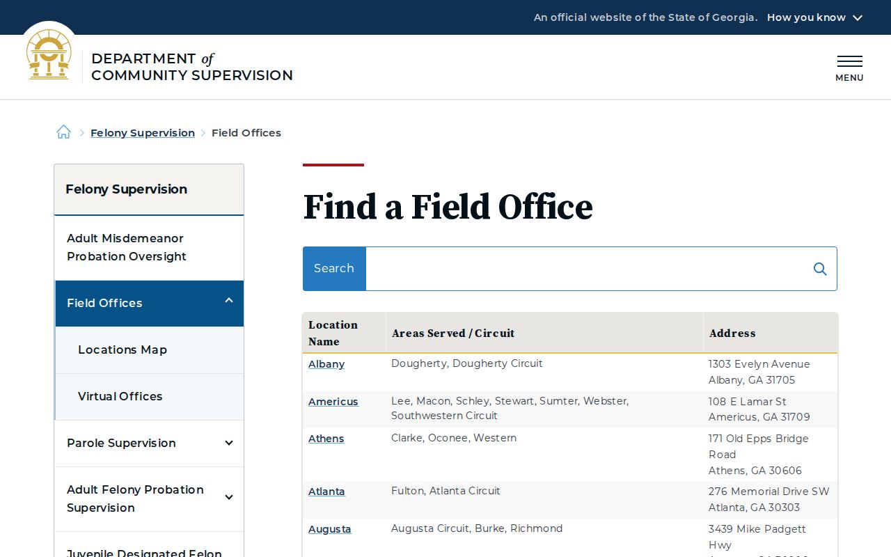 Hall County probation and parole DCS field office locator